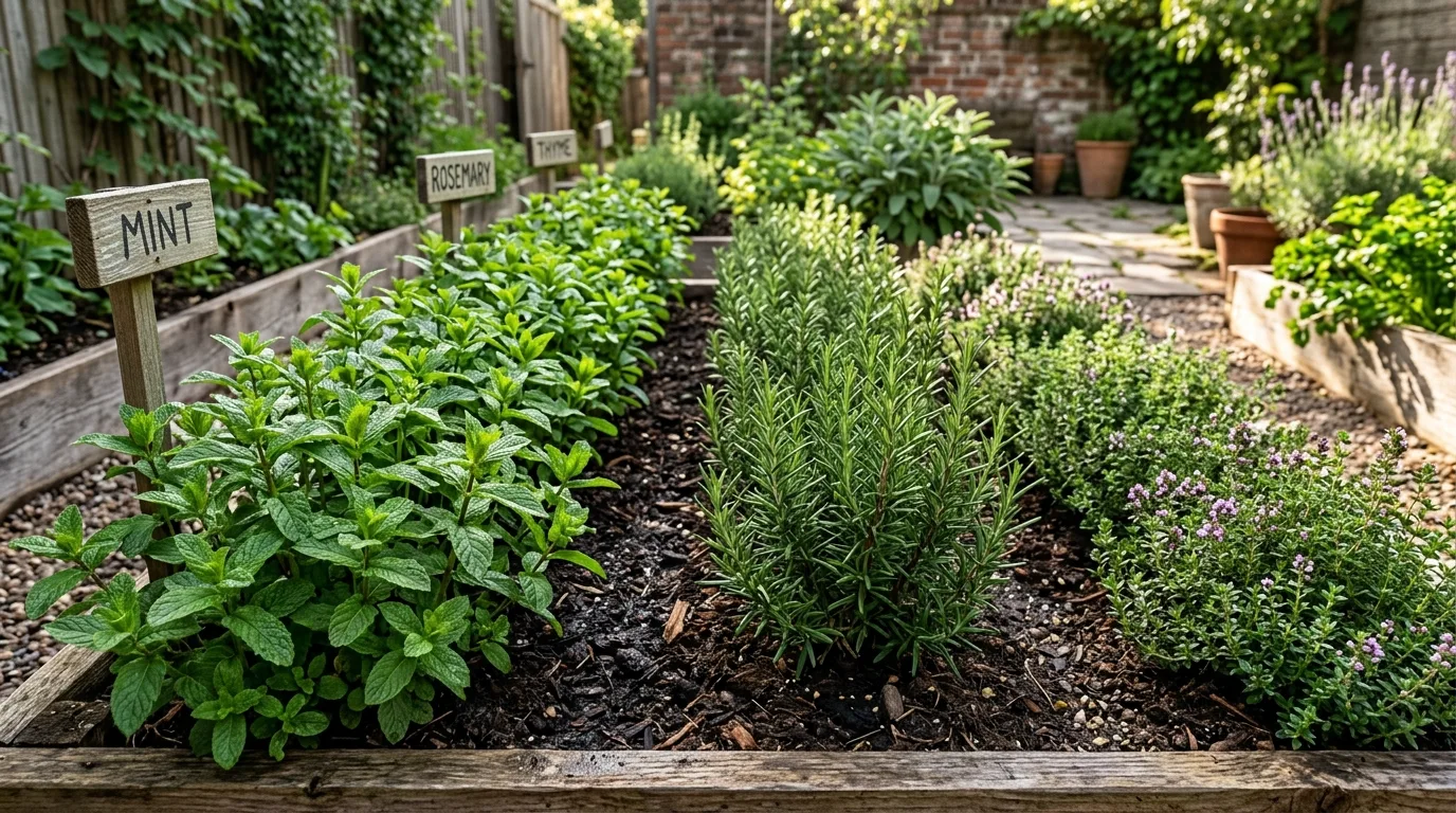 Fragrant Herb Garden With Mint and Rosemary